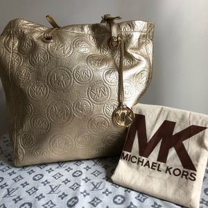 Michael Kors Large Logo Tote in Gold Metallic